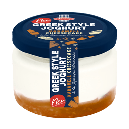 Das Bild zeigt das Schärdinger Dessert Greek Style Joghurt Karamell-Cheesecake